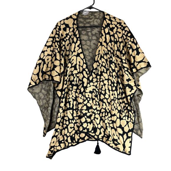 Chicos Travelers Womens Sweater Animal Print Tie Up Kimono Poncho L/XL - Picture 1 of 11